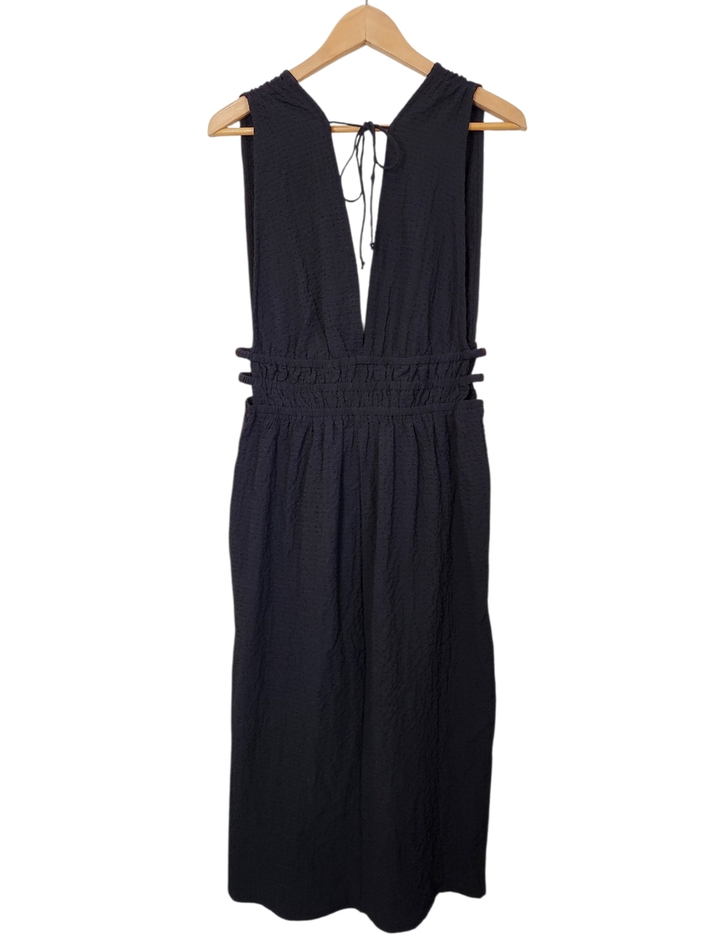 Hint of Blush NWT black textured midi dress deep V- neckline side cutouts Sz XL - Picture 2 of 8